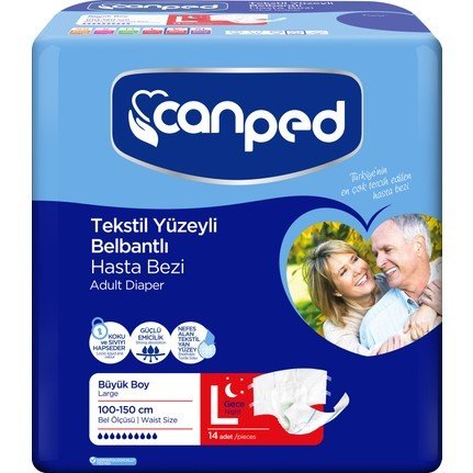 Canped Tekstil Yüzeyli Belbantlı Yetişkin Hasta Bezi Gece Large 14adet