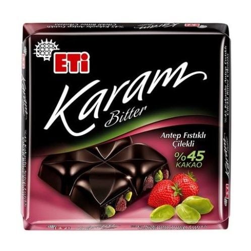Eti Karam Antep Fıstıklı Çilekli %45 Bitter Kare Çikolata 60gr
