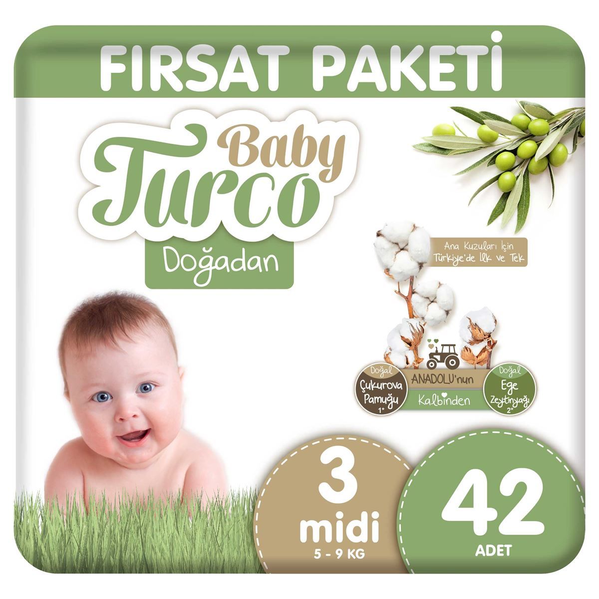 Baby Turco Doğadan Fırsat Paketi Bebek Bezi 3 Numara Midi 42 Adet