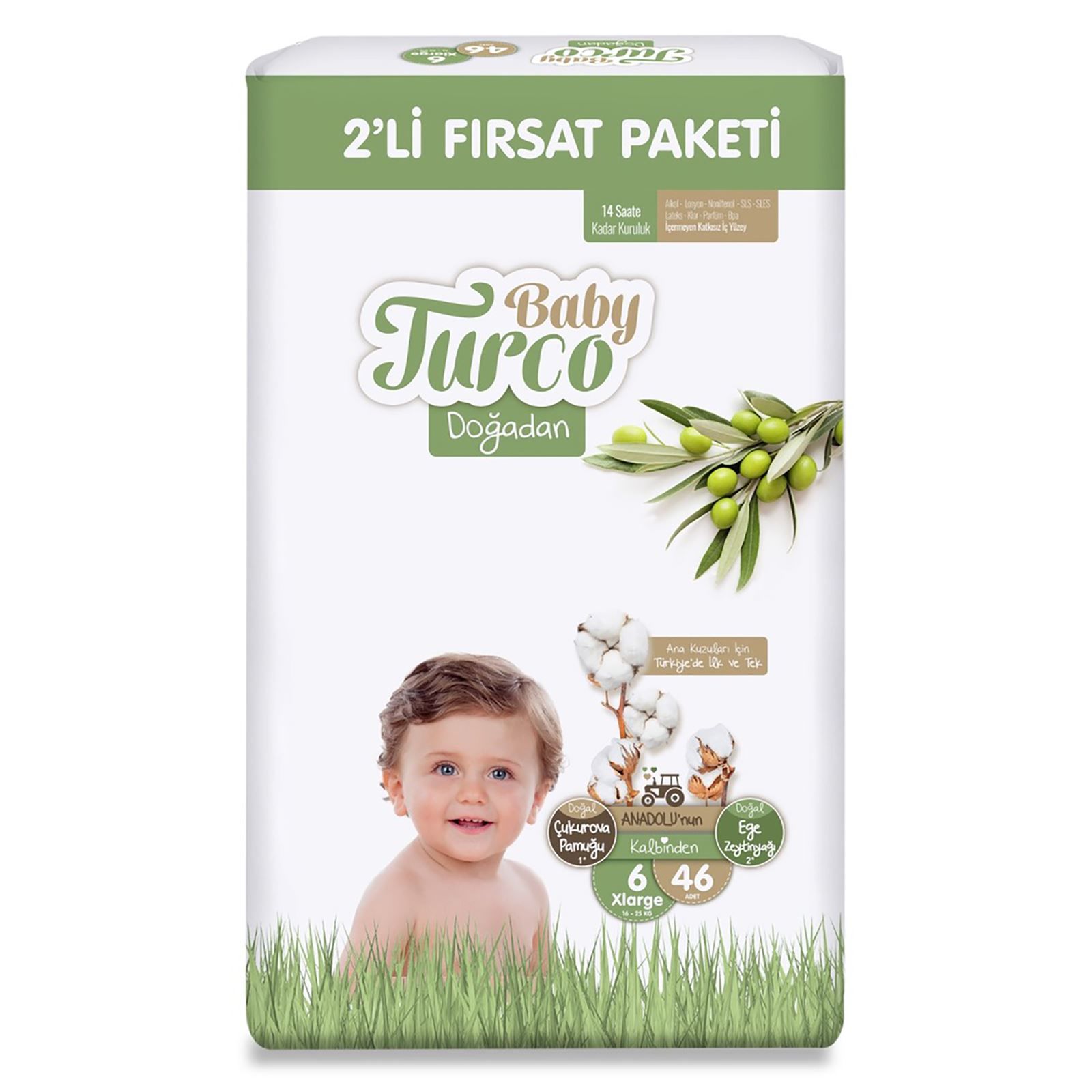 Baby Turco Doğadan Fırsat Paketi Bebek Bezi 6 Numara Xlarge 46 Adet