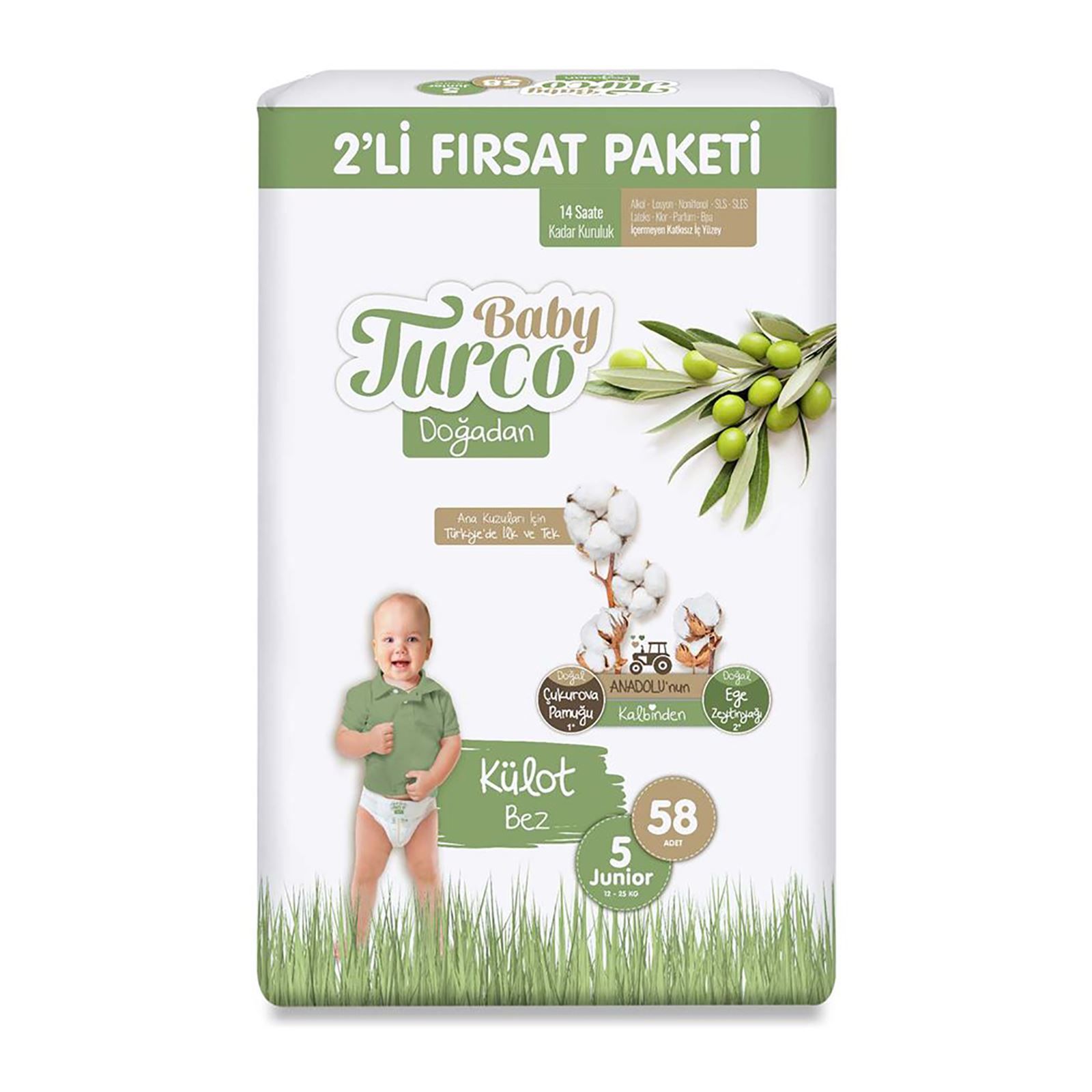 Baby Turco Doğadan Fırsat Paketi Bebek Bezi 5 Numara Juniour 58 Adet