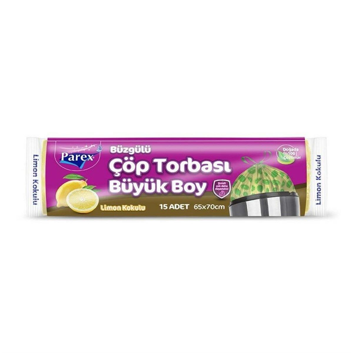 Parex Büzgülü Büyük Boy Çöp Torbası Limon Kokulu 15li