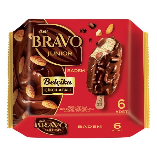 Golf Bravo Junior Belçika Çikolatalı Bademli 6lı Dondurma