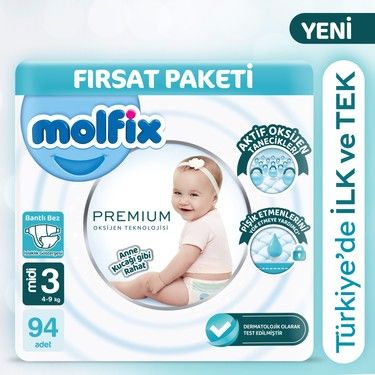 Molfix Premium Bebek Bezi 3 Beden  94 Adet Ultra Fırsat Paket