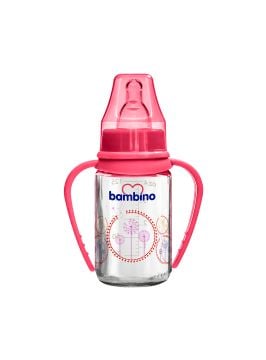 Bambino B015 Silikon Kiraz Uçlu Kulplu Cam Biberon 125ml