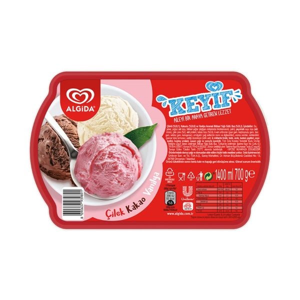 Algida Keyif  Çilek Kakao Vanilya Dondurma 1400ml