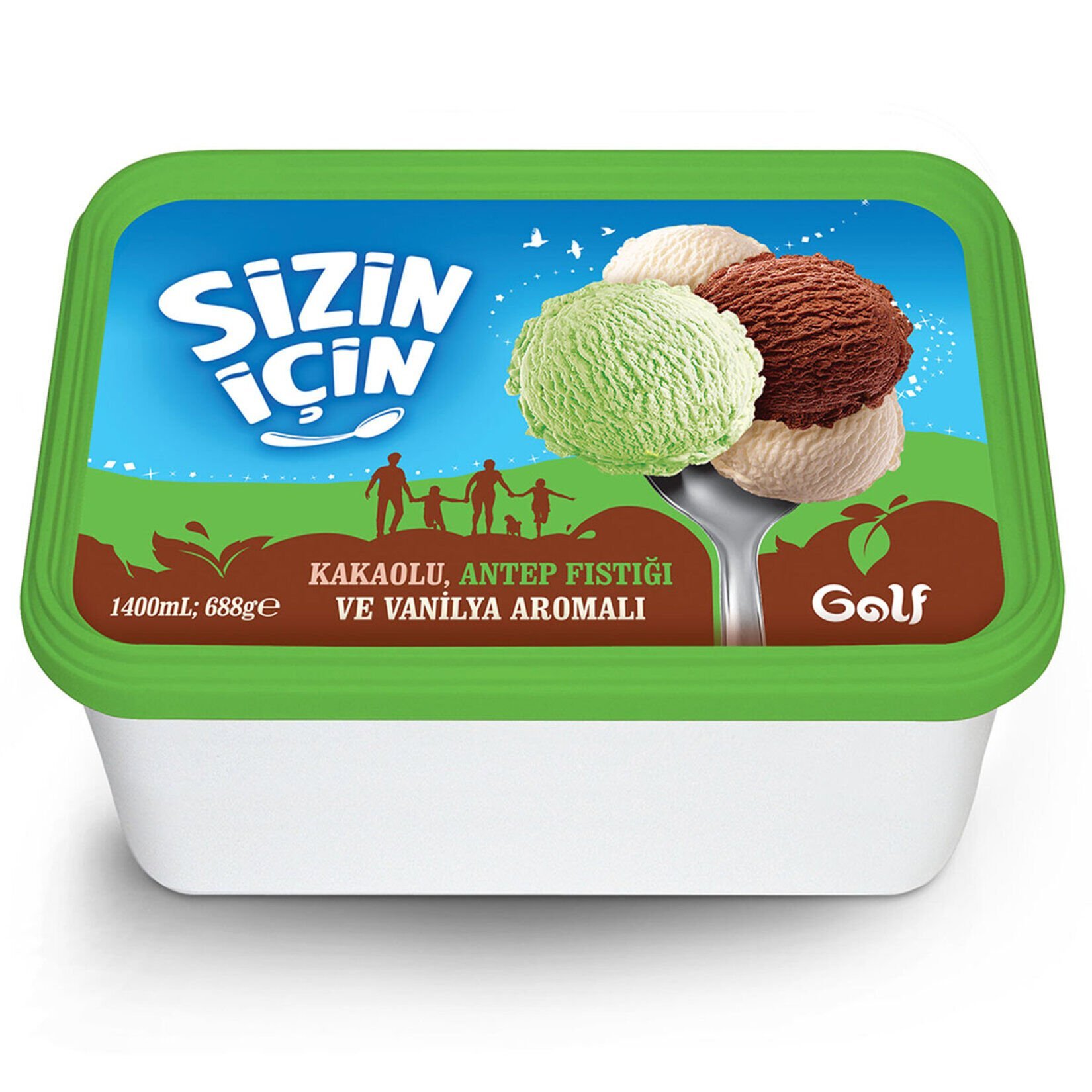 Golf Sizin İçin Antep Fıstığı-Kakao-Vanilya Dondurma 1400ml