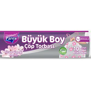 Parex Büzgülü Büyük Boy Çöp Torbası Kiraz Çiçeği Kokulu 10lu