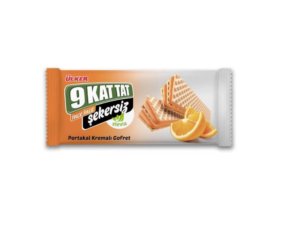 Ülker 9 Kat Tat Şekersiz Portakallı Kremalı Gofret 118gr