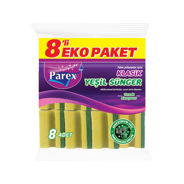 Parex Oluklu Yeşil Sünger 8li