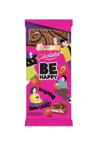 Ülker Be Happy Çilek Tadında Ve Patlayan Şekerli Tablet Çikolata 90 gr