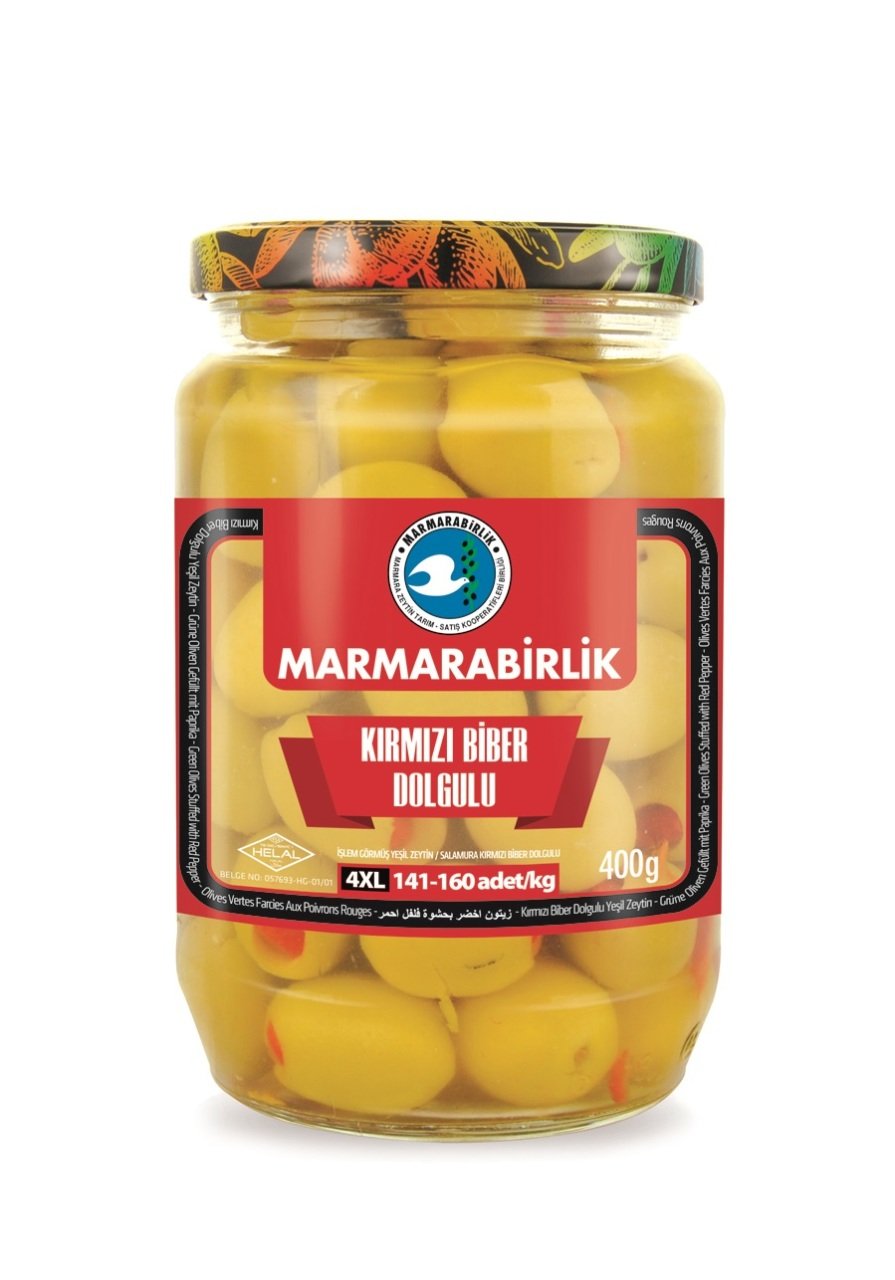 Marmarabirlik Kırmızı Biber Dolgulu Yeşil Zeytin 650gr cam