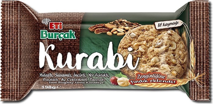 Eti Burçak Kurabi Yulaflı,Susamlı,İncirli,Yer Fıstıklı, Fındıklı,Ay Çekirdekli,Tarçınlı,Tam Buğday Unlu Kurabiye 198gr