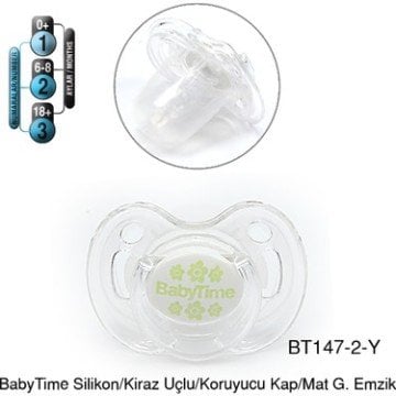 BabyTime Kiraz Uçlu Şeffaf Desenli Emzik 6-18 Ay