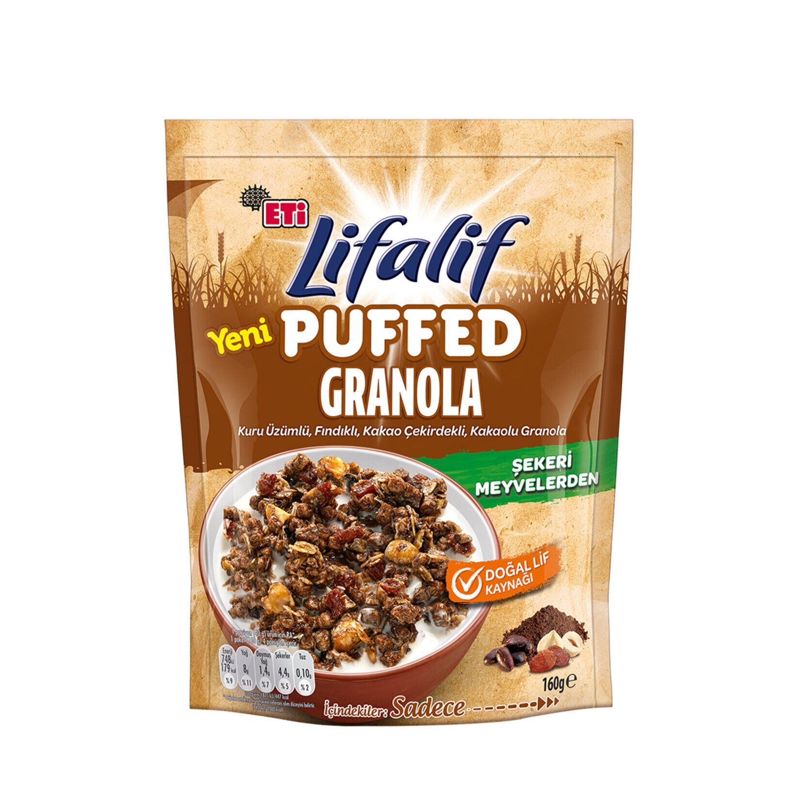 Eti Lifalif Puffed Granola Kuru ÜzümlüKakao Çekirdekli Kakaolu 160gr