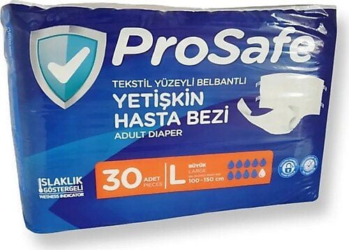 ProSafe Tekstil Yüzeyli Belbantlı Yetişkin Hasta Bezi L 30'LU
