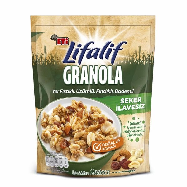 Eti Lifalif Granola Yer Fıstıklı, Üzümlü, Bademli Şeker İlavesiz 200gr