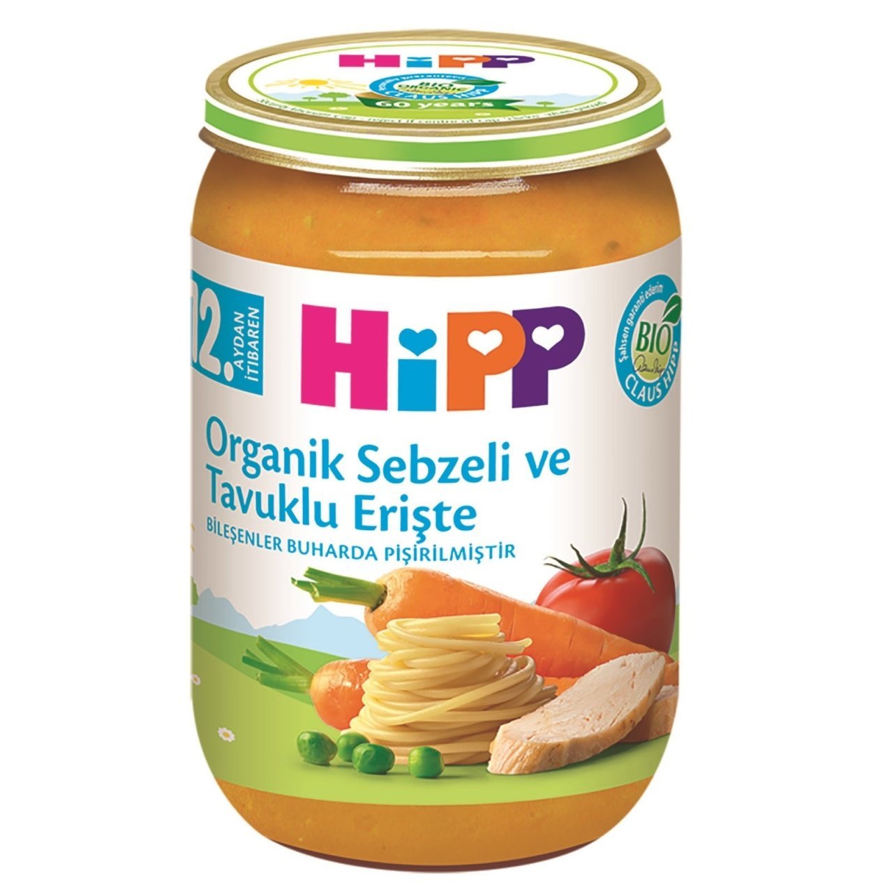Hipp Organik Sebzeli ve Tavuklu Erişte 190gr cam