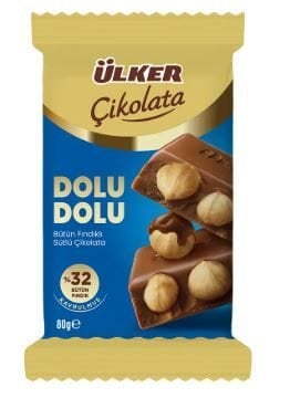 Ülker Dolu Dolu Bütün Fındıklı Sütlü Çikolata 80gr
