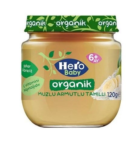 Hero Baby Kavanoz Organik Mama Muzlu Armutlu Tahıllı 120gr