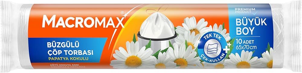 Macromax Büzgülü Çöp Torası Papatya Kokulu Büyük Boy 10'lu